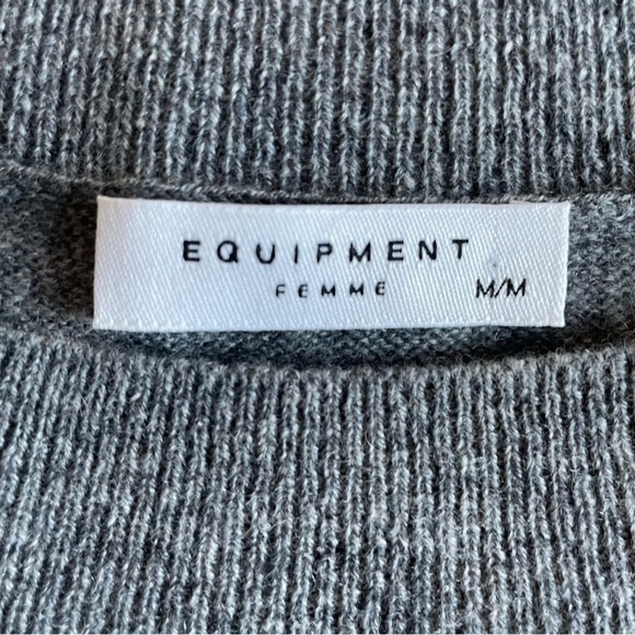 Equipment | Cashmere Striped, Neutral Minimalist Long Line Sweater - Picture 7 of 13